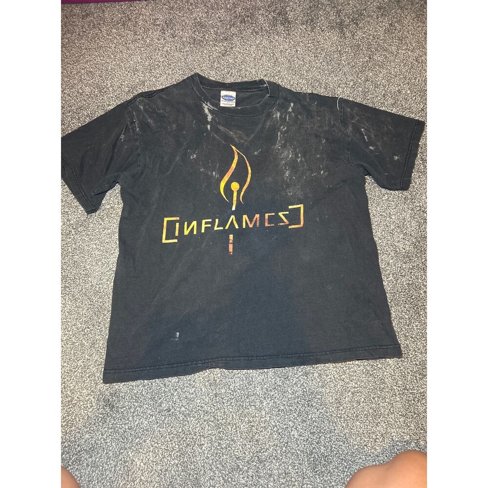 Vintage In Flames Graphic Tee large Black